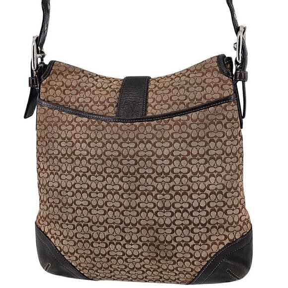 COACH 6376 Soho Brown Signature Monogram Logo Jacquard Leather Shoulder Bag - Picture 2 of 12